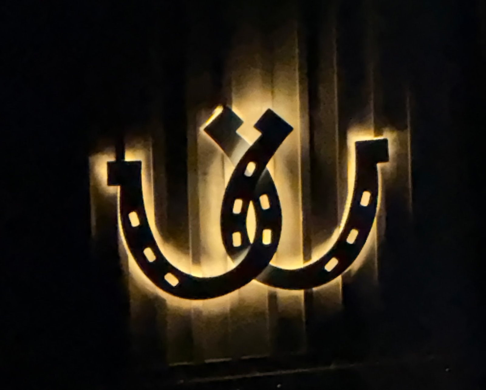Close-up of illuminated horseshoe metal installation